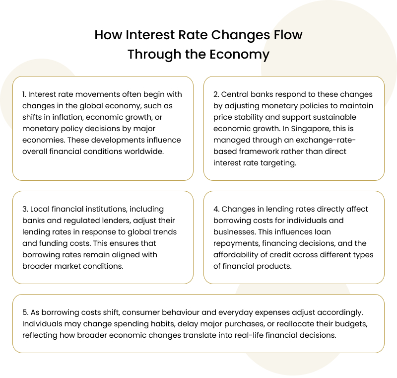 Infographic showing how interest rate changes flow through economy.